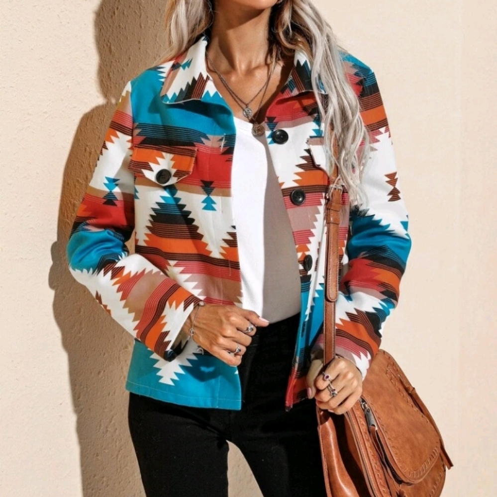 Geo print single breasted jacket